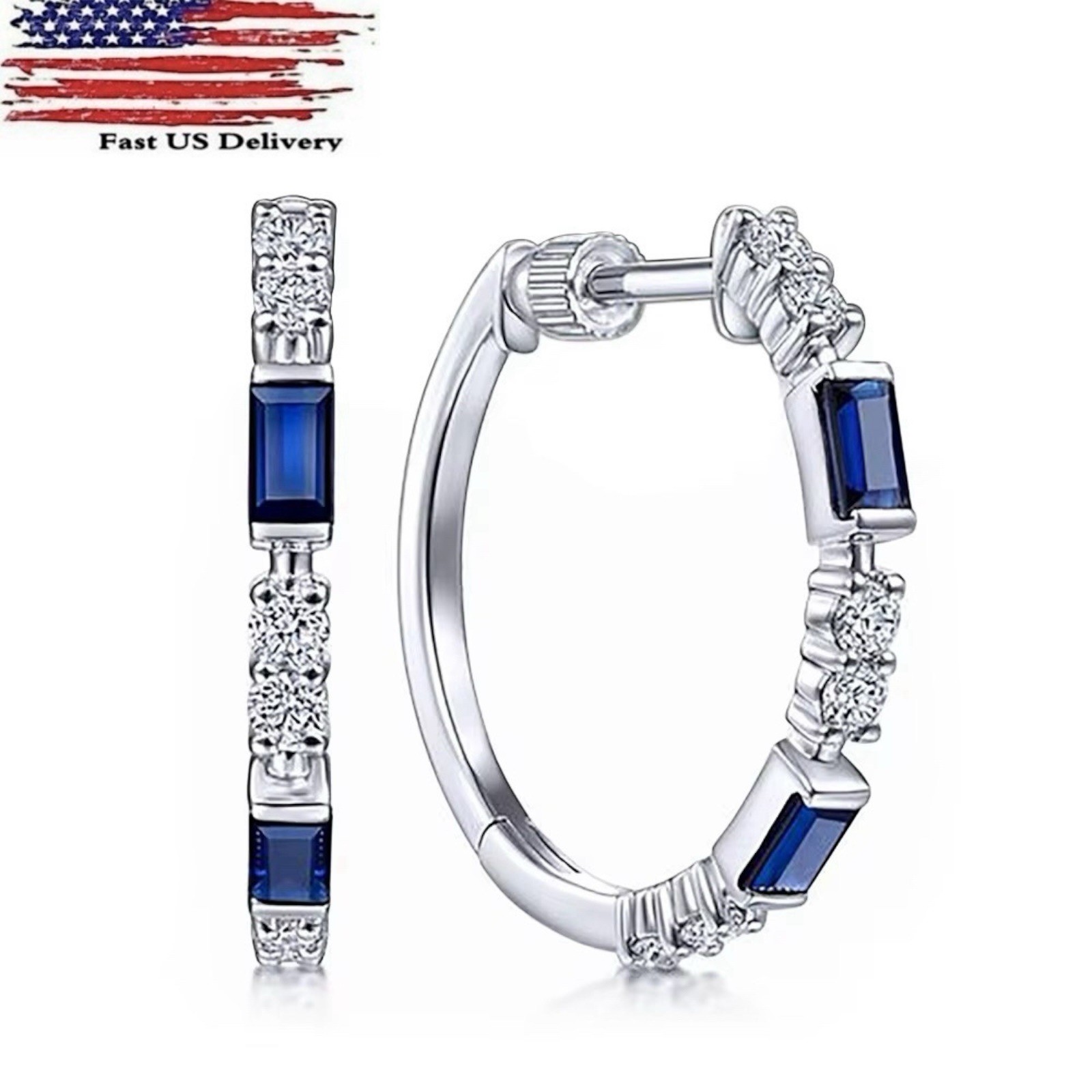 Gorgeous Silver Plated Hoop Earring Women Blue cubic zircon Jewelry A25
