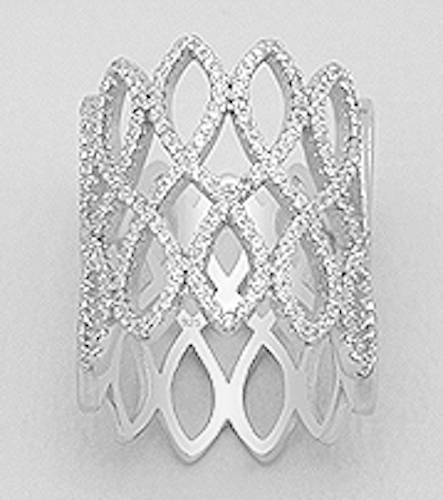 Solid Sterling Silver CZ Wide Knuckle Ring Band 8.1g size 8