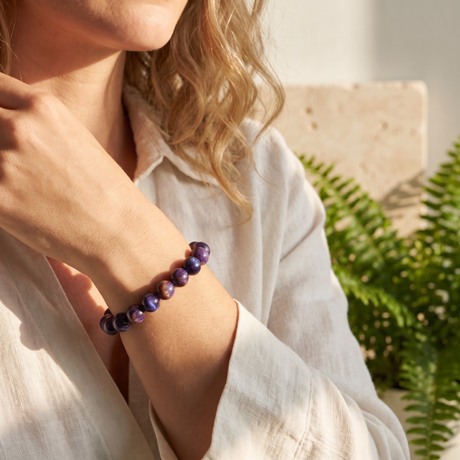 Genuine Sugilite Beaded Bracelet Natural Stone Smooth Round Stretch Boho 8mm