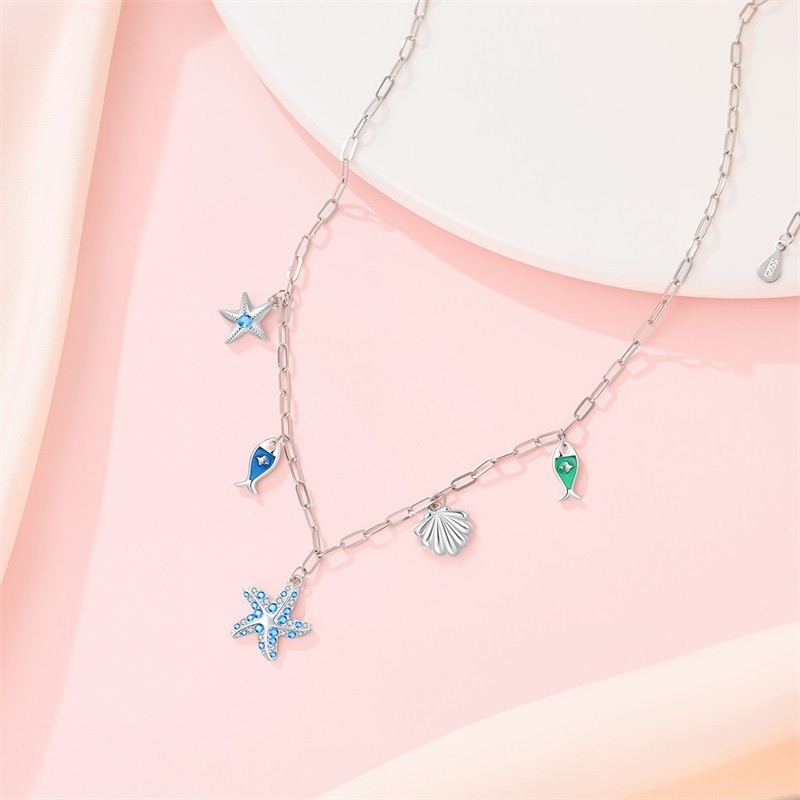 KUNSIR 925 Sterling Silver Seashell Necklace For Women Ocean Chocker 18in Chain