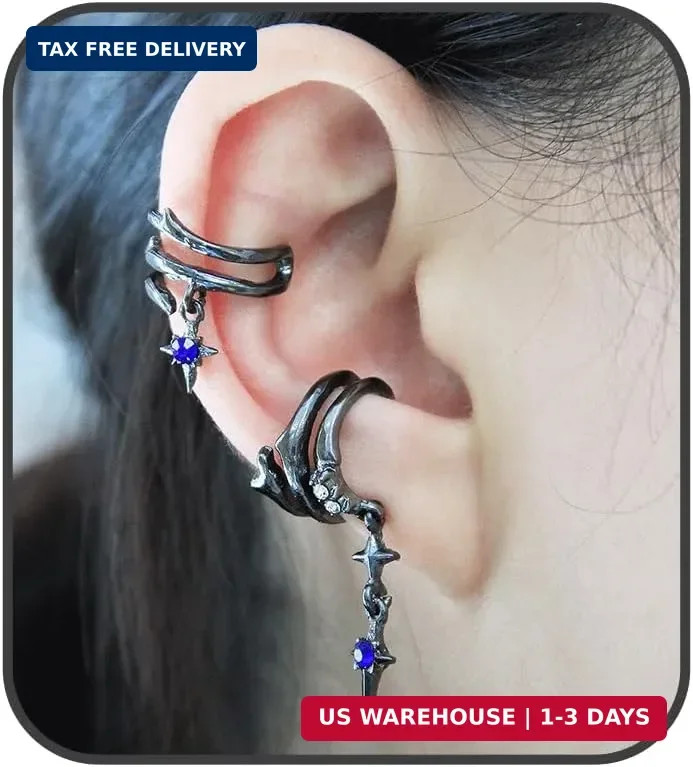Gothic Thorns Ear Cuff Earring for Women Man Non Pierced Gem Ear Cartilage Star