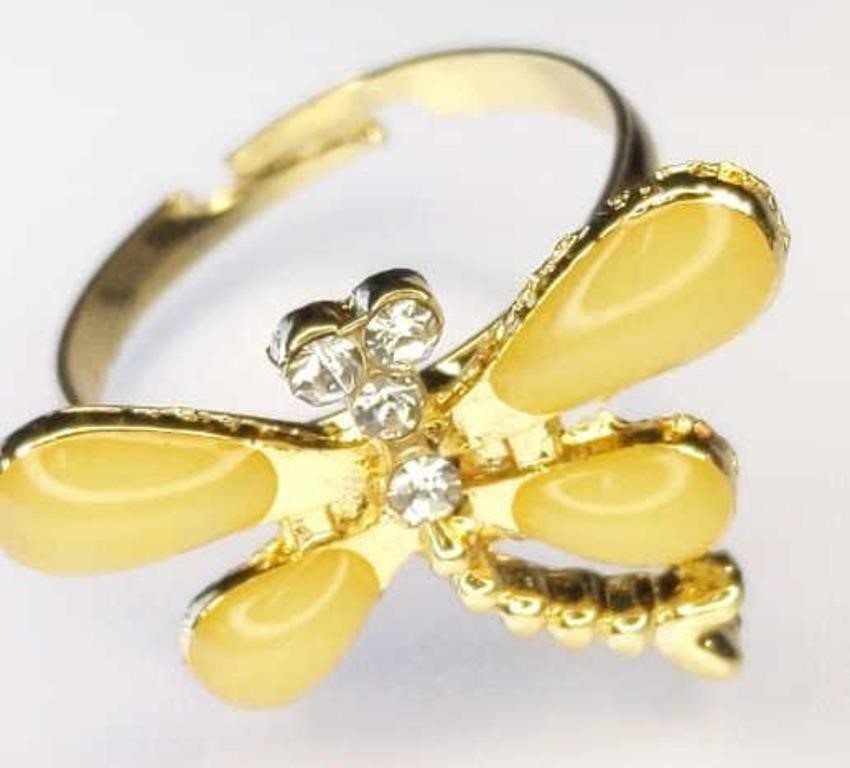 Yellow, Purple, Black, Orange, and Green Dragonfly Adjustable Fashion Rings