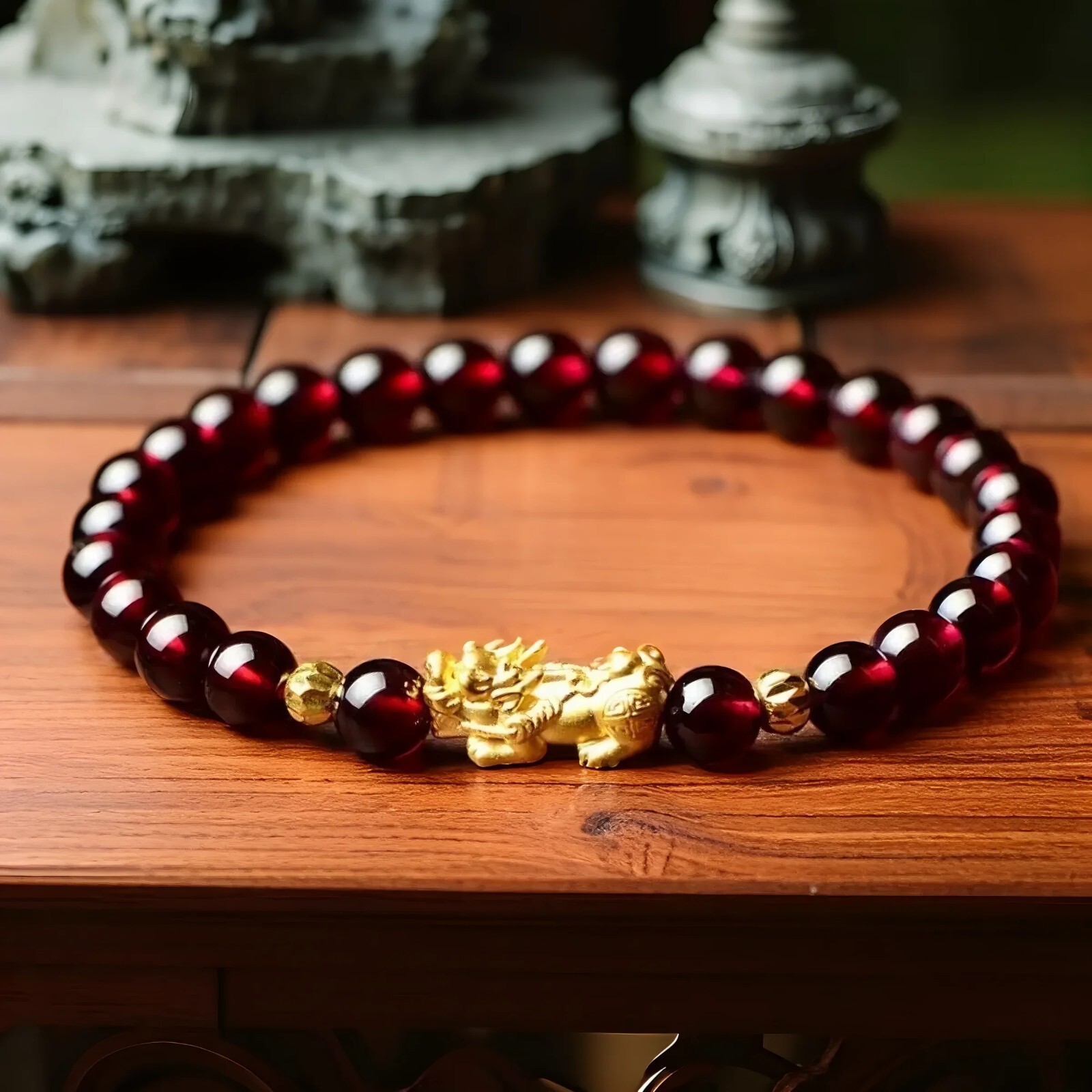 Genuine Gemstone Bead Pixiu Fengshui and Luck Healing Wealth Bracelet Handmade