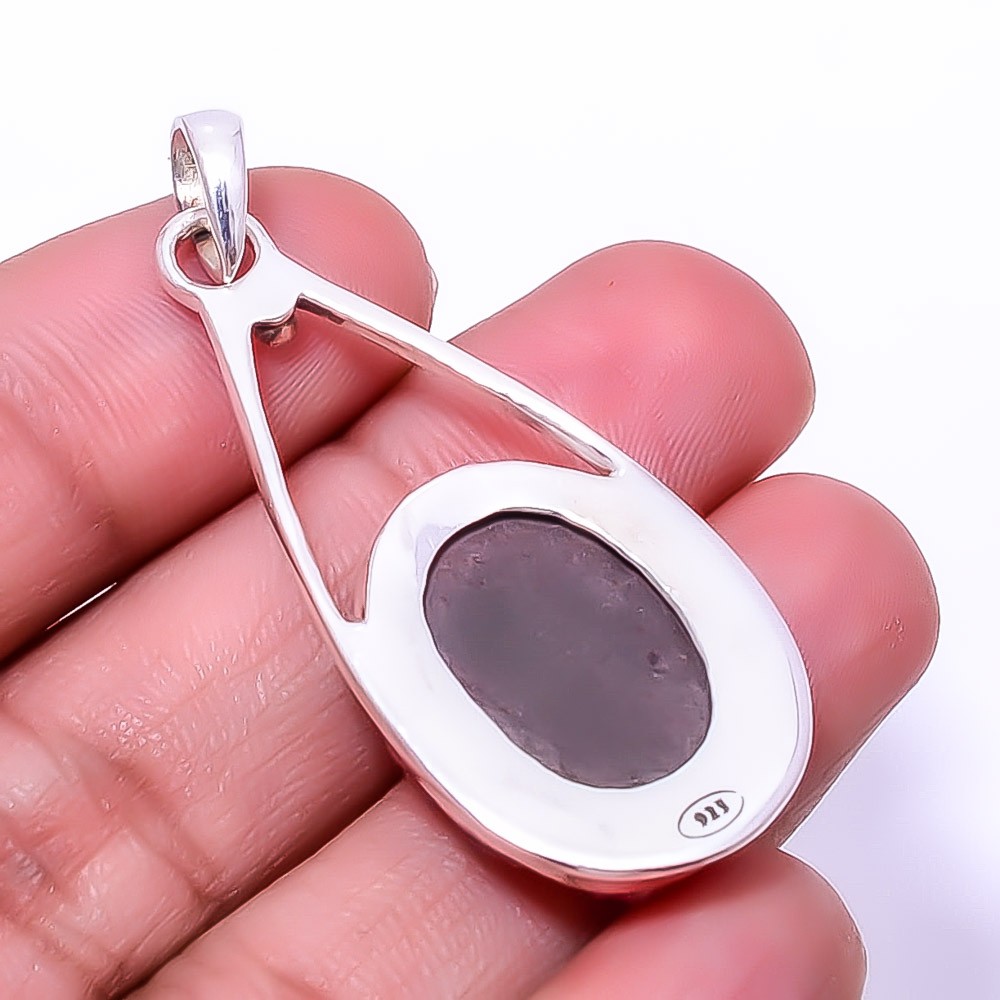 Pink Quartz Drusy – India Designer Handmade 925 Sterling Silver Pendant 1.95″P27