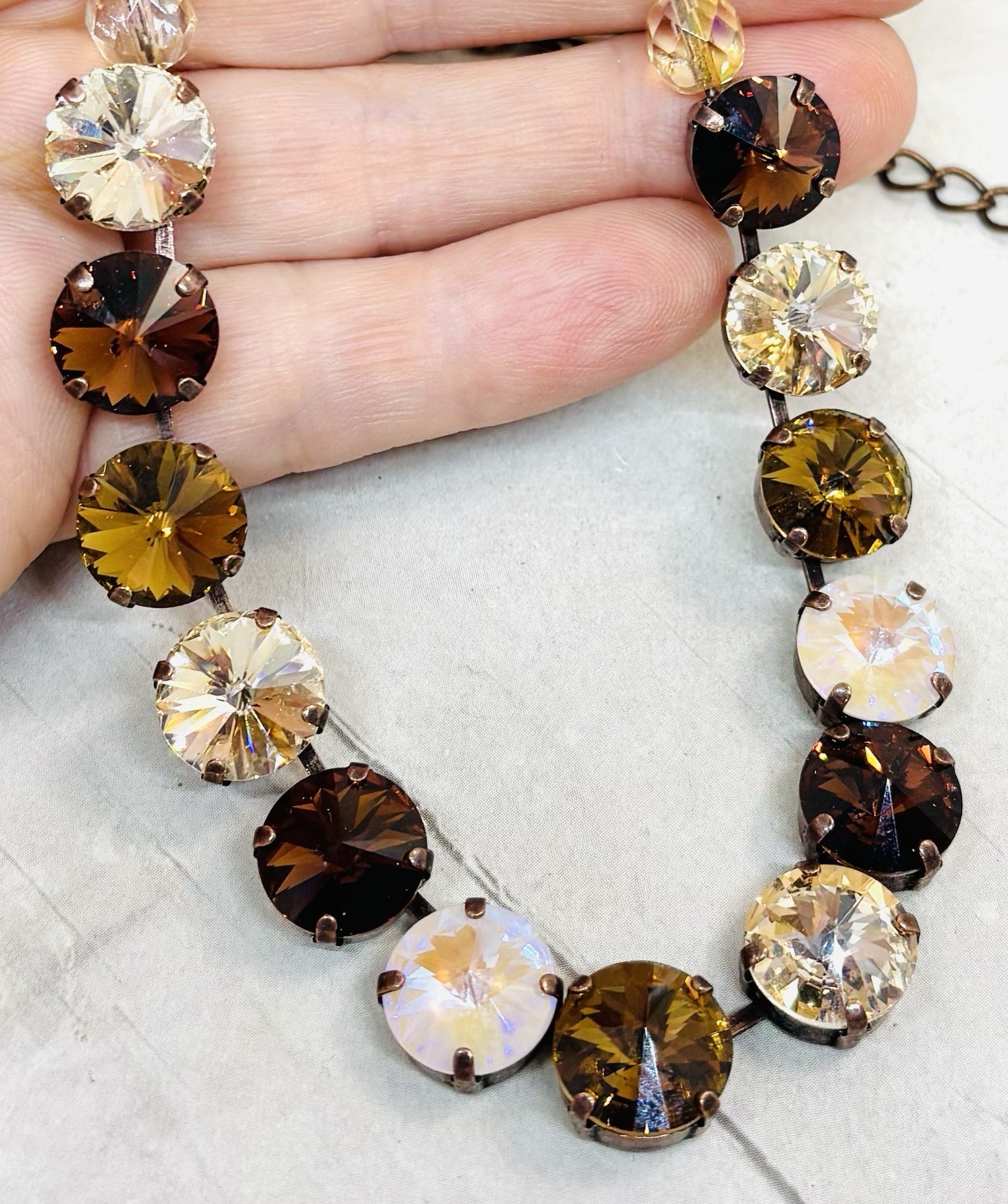 Antique Copper Plated Chocolate Brown and Cream Cup Chain Statement Necklace