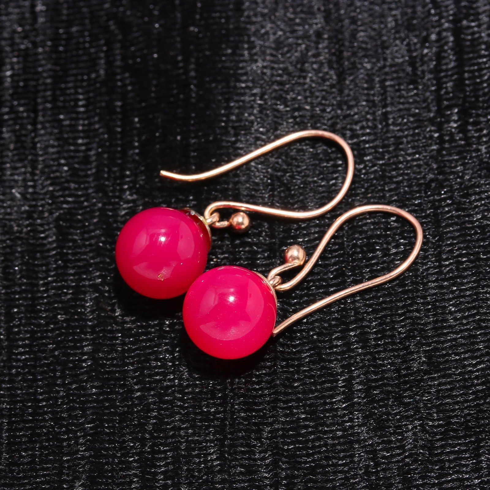 Natural Pink Chalcedony Ball Dangle Earrings Rose Gold Fill Solid Silver Jewelry
