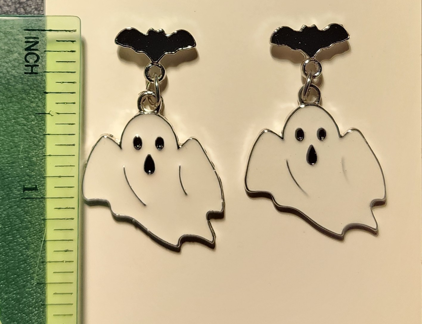 Halloween Bat Ghost Enamel Dangle Stud Earrings White Black Spooky Costume