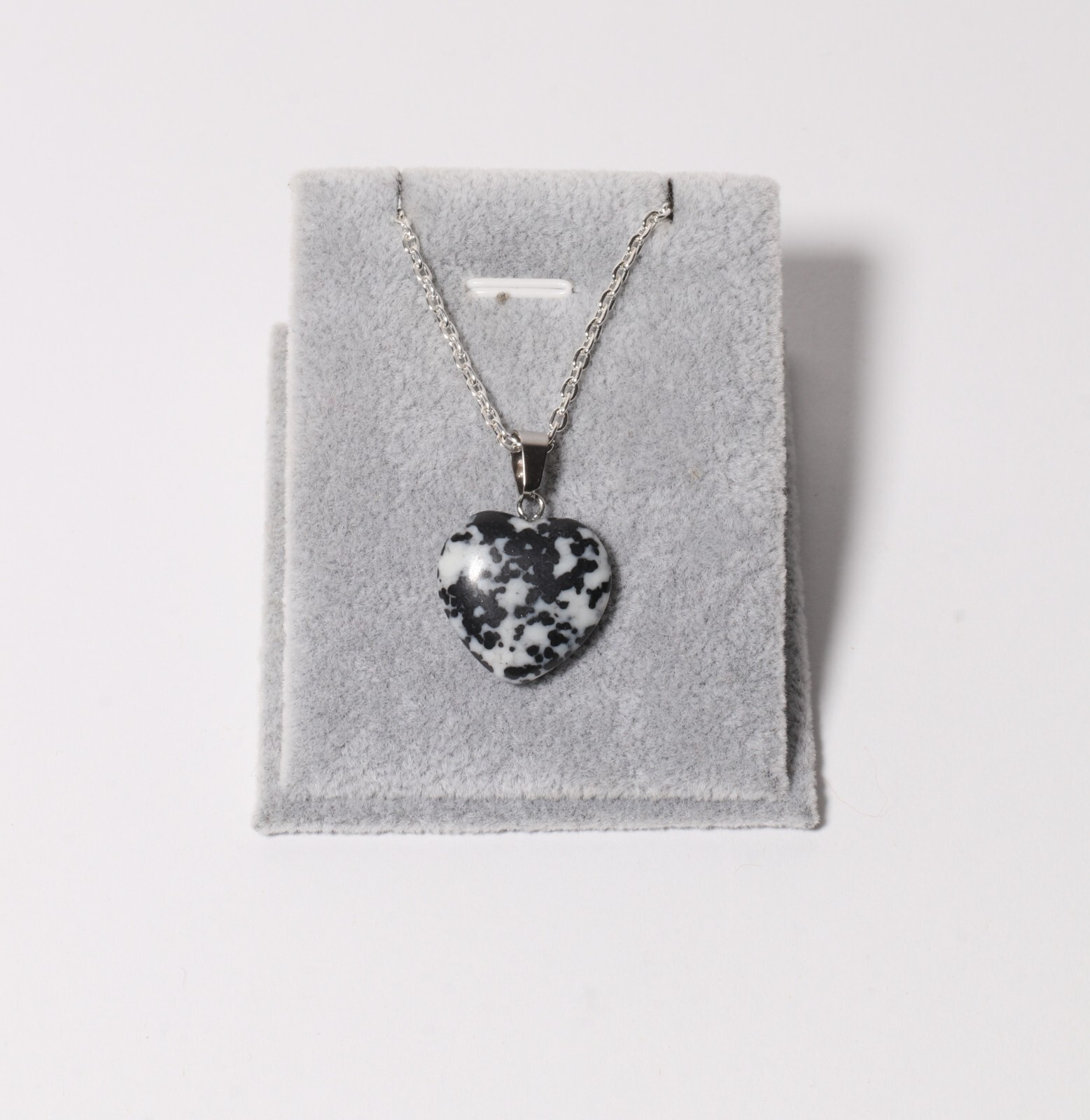 Cadena Corazon Piedra Natural Jaspe Dalmata Acero Inoxidable Chapada En Plata