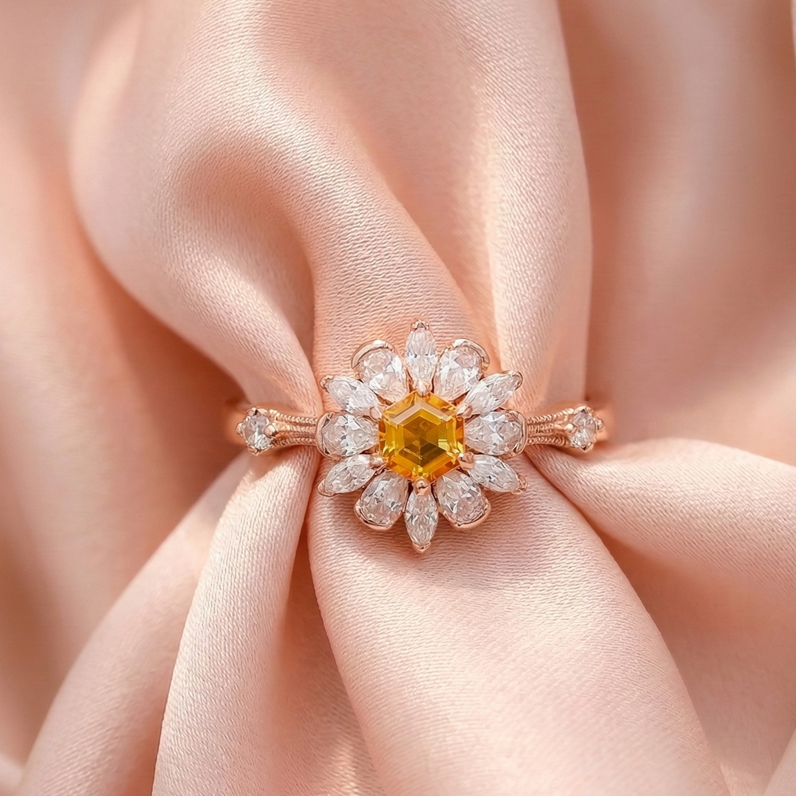 925 Sterling Silver Yellow Citrine Gemstone & Moissanite Handmade Ring