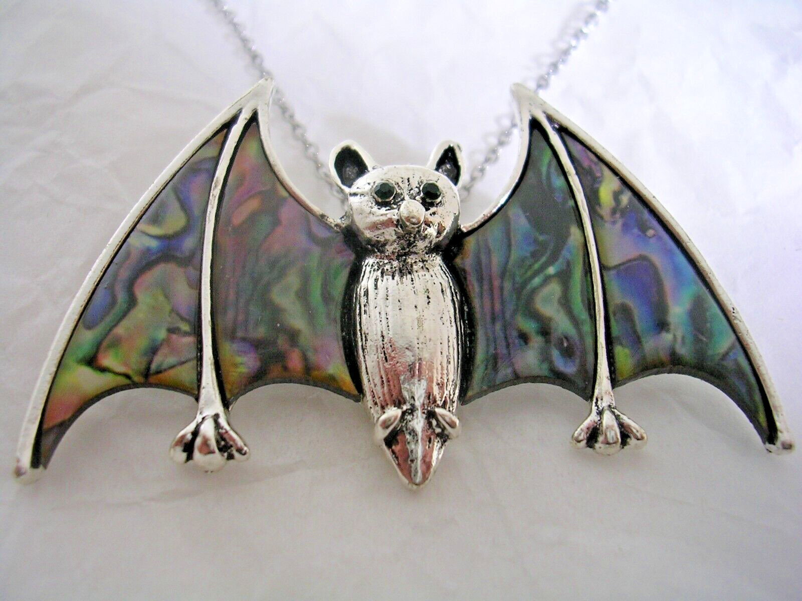 BAT PIN AND PENDANT WITH ABALONE SET IN TIBETAN SILVER COMES WITH A CHAIN