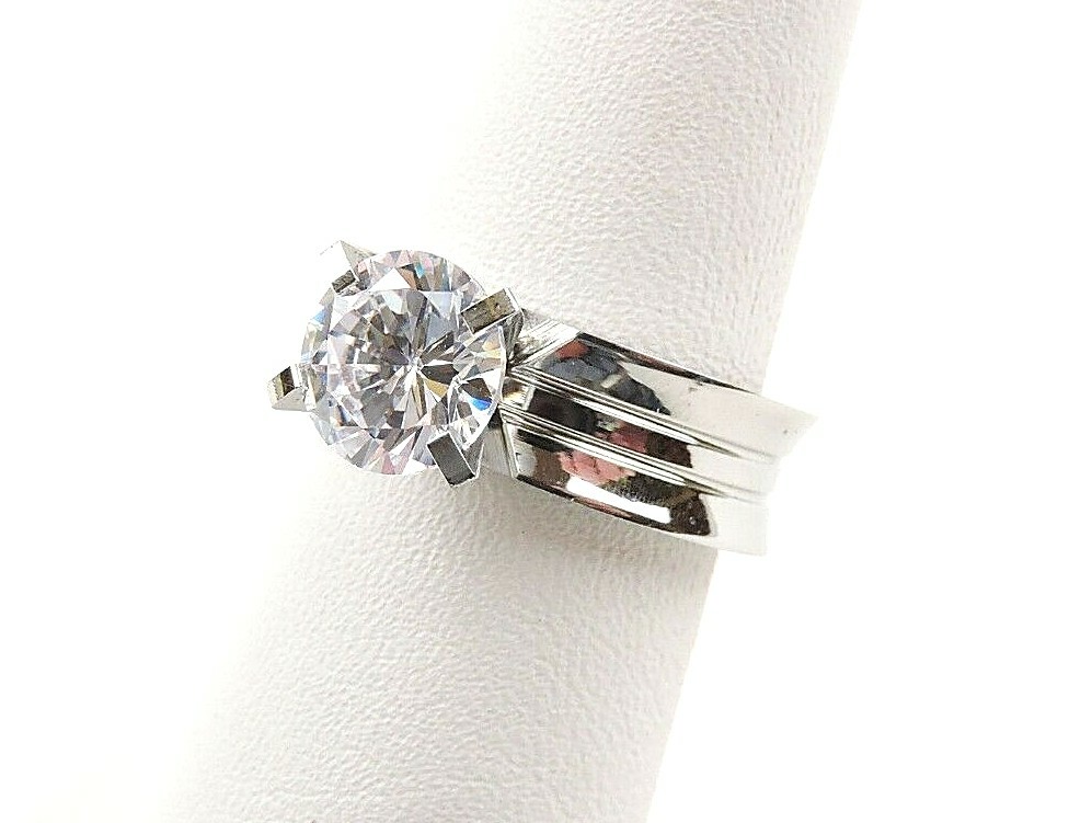 Stainless Steel 2 ct Cubic Zirconia Concave Ring – Free Gift Packaging
