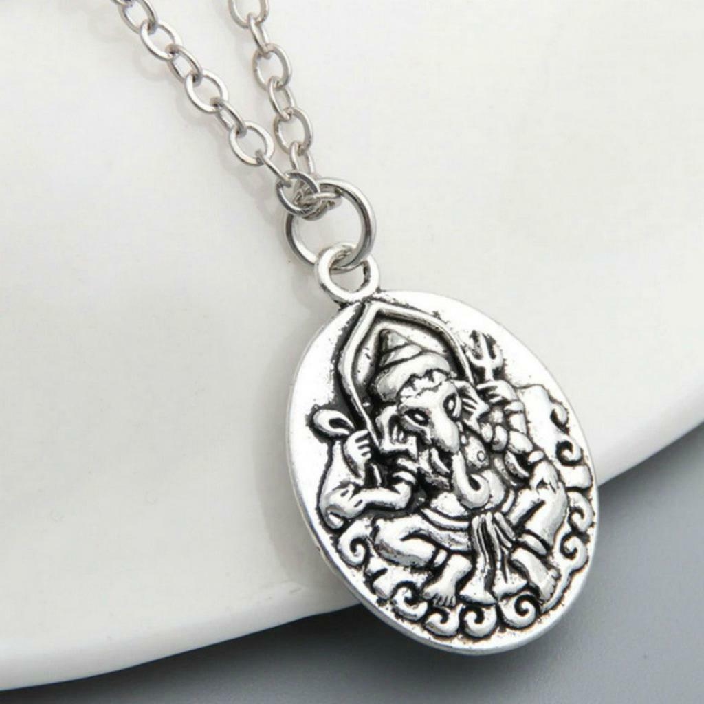 GANESHA NECKLACE 1″ Double Sided Pendant 20″ Chain Hindu Elephant God Symbol NEW