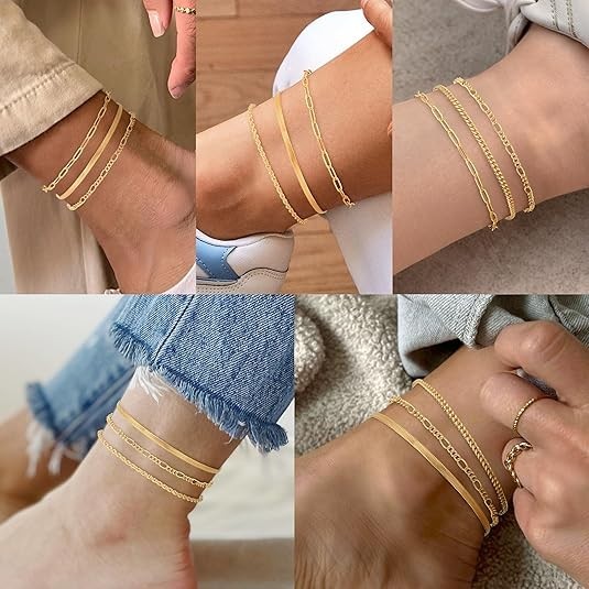 Ankle Bracelets for Women, 925 Gold 9/10/11/12 inch Average Size Ankle,