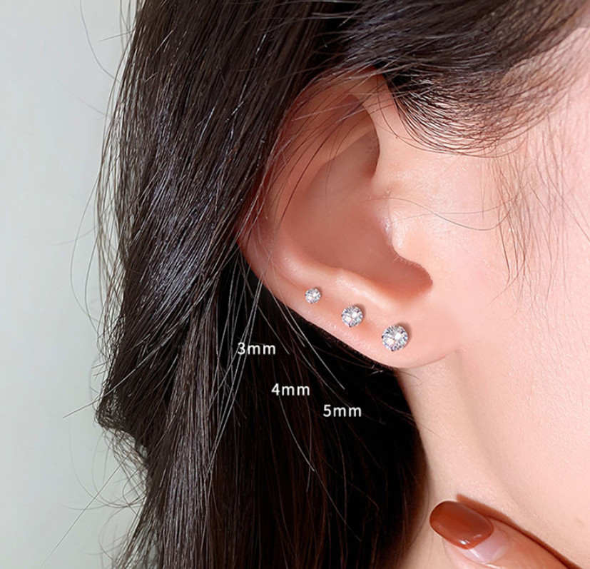 925 Sterling Silver Rose Gold Plated Round Cubic Zirconia Clear CZ Stud Earrings