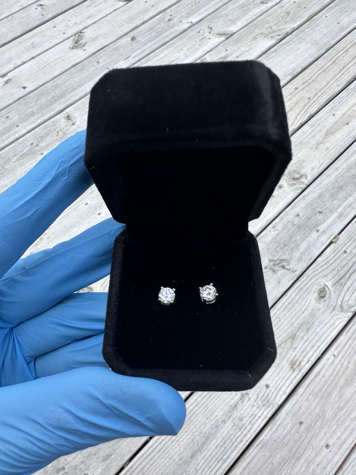 Moissanite Stud Earrings Silver Tone With Butterfly Back