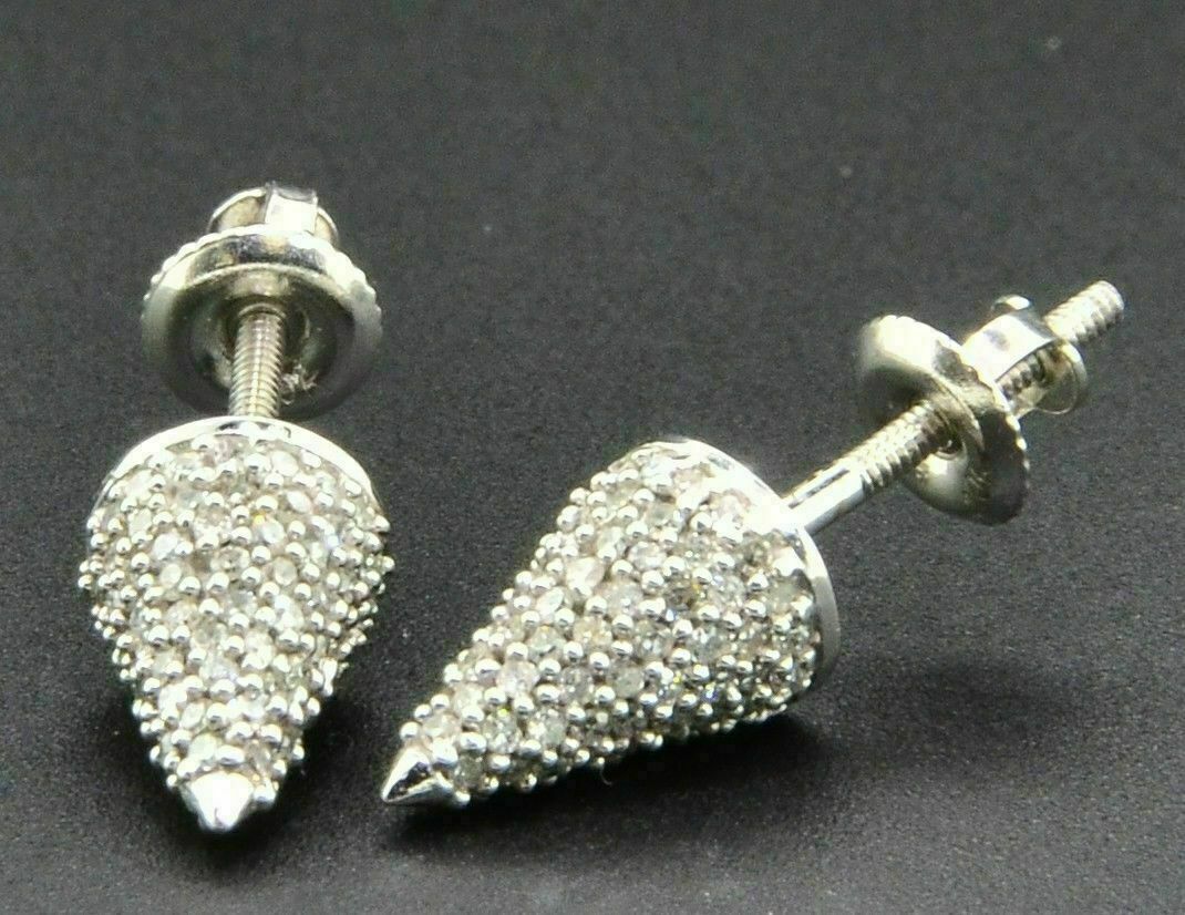 2 CT Moissanite Bullet Cone Shape 925 Sterling Silver Pave Set Stud Earrings