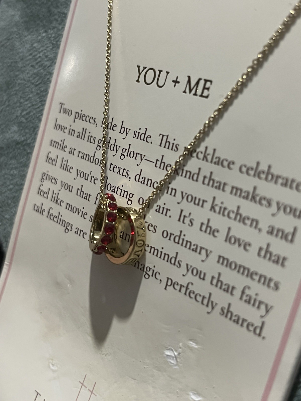 Tiny Tags You + Me Round Charm Pendant Necklace Gold Plated Brass 16+2in Adj