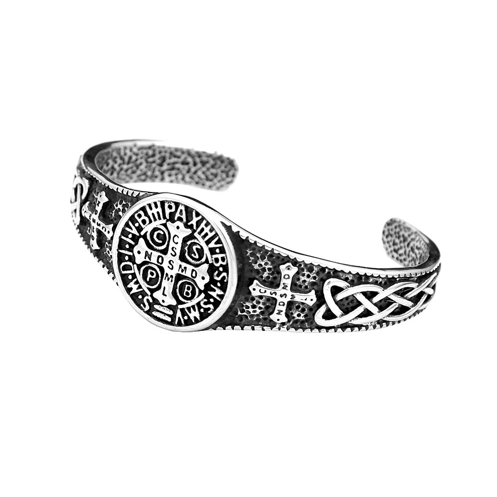 Stainless Steel Cross Open Cuff Bracelet for Men Women Biker Bangle