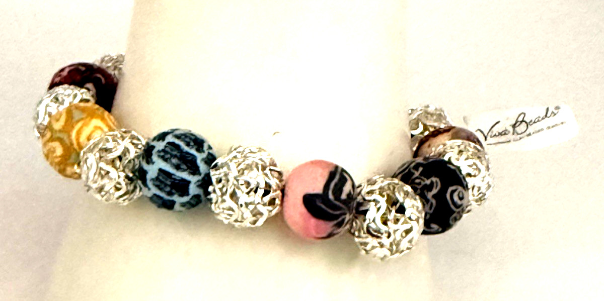 NWT VIVA BEADS Festival Multicolor Handmade Clay Beaded Stretch Bracelet