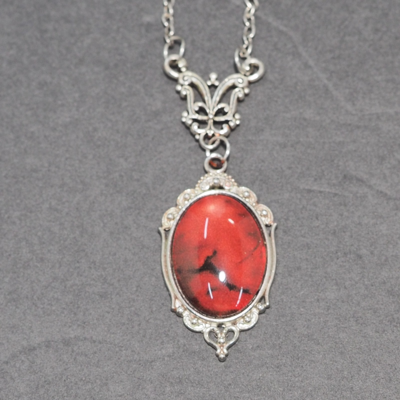 Gothic Vampire Bat Wing Witchy Necklace Set Red Cabochon Layered Dark Cosplay