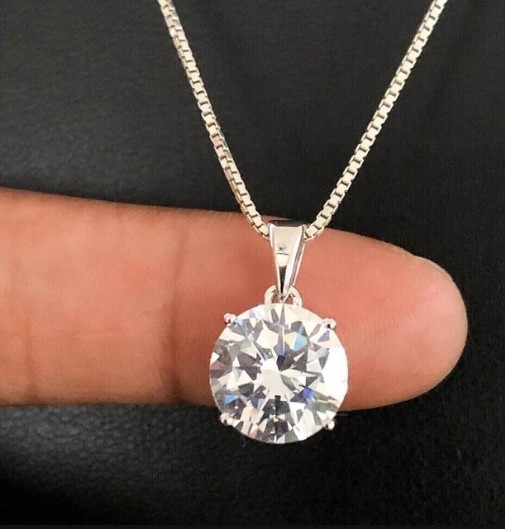 2Ct Round Cut Lab Created Diamond Fancy Solitaire Pendant 14K White Gold Plated