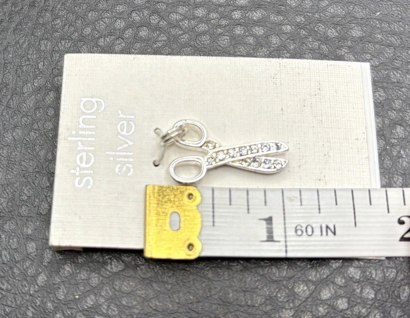 Sterling Silver 925 Scissors Charm Or Pendant CZ Cubic Zirconia Crystals