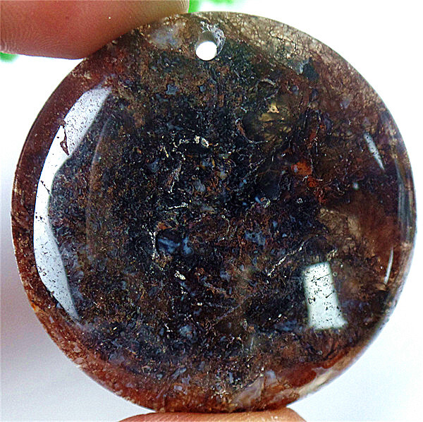 47x7mm Natural Brown Red Moss Agate Round Reiki Healing Pendant Bead BV66553