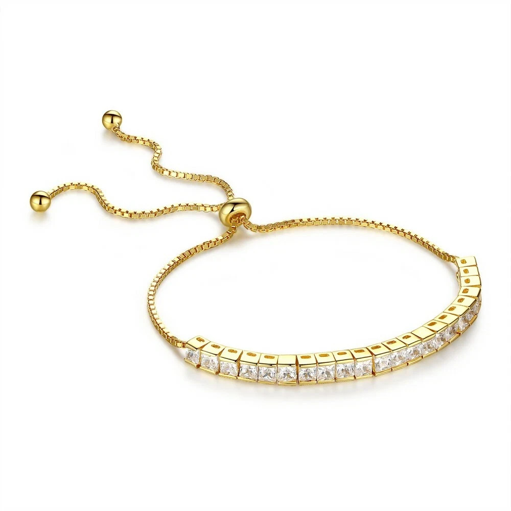 8Ct Round Cut Simulated Diamond 7.5″ Bolo Chain Bracelet 14K Yellow Gold Plated
