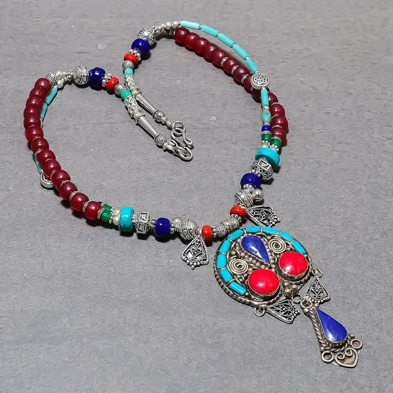 Coral Lapis lazuli Tibetan Turquoise Handmade Nepali Jewelry Necklace 18″ SR 820