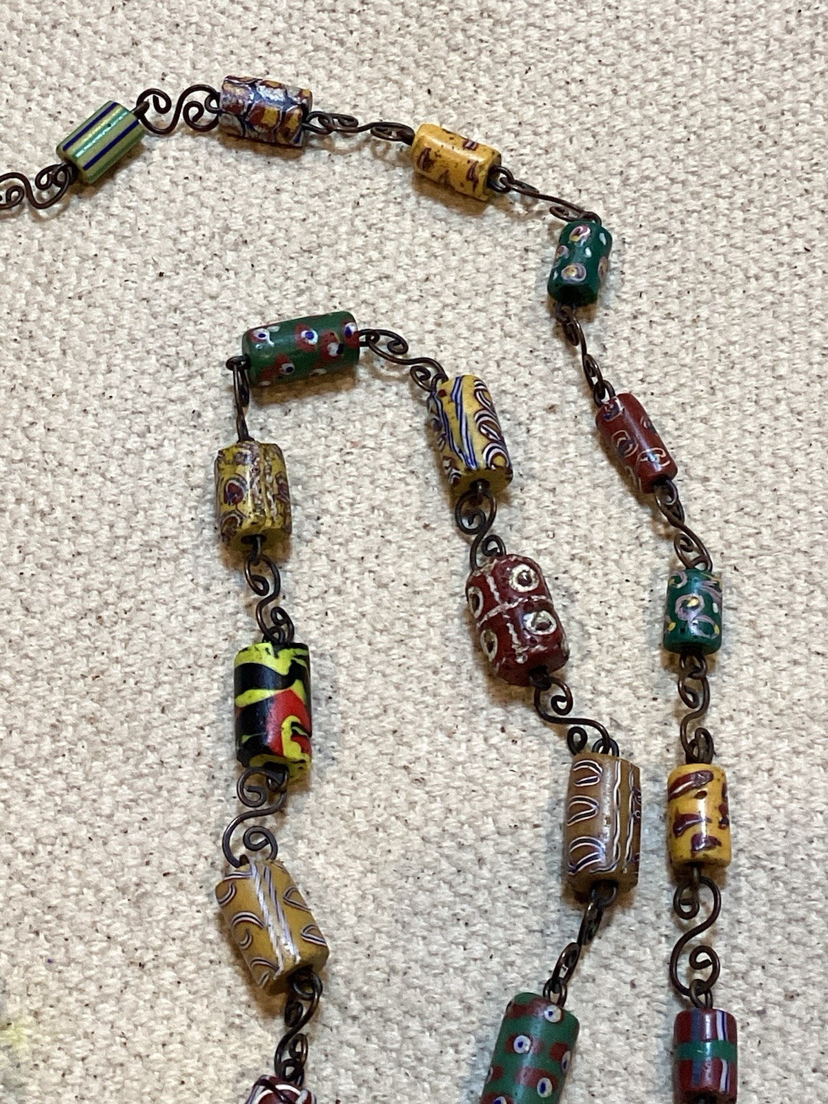 Vintage 70’s Venetian Glass Trade Beads Millefiori Style Fretwork Links Necklace