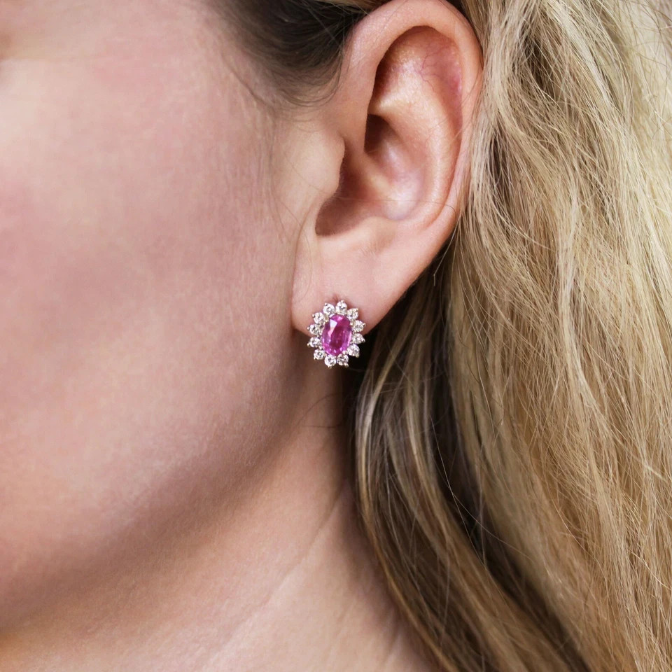 1.79 Ct Oval Cut Pink Sapphire Earrings Gift Earrings 14K Solid White Gold
