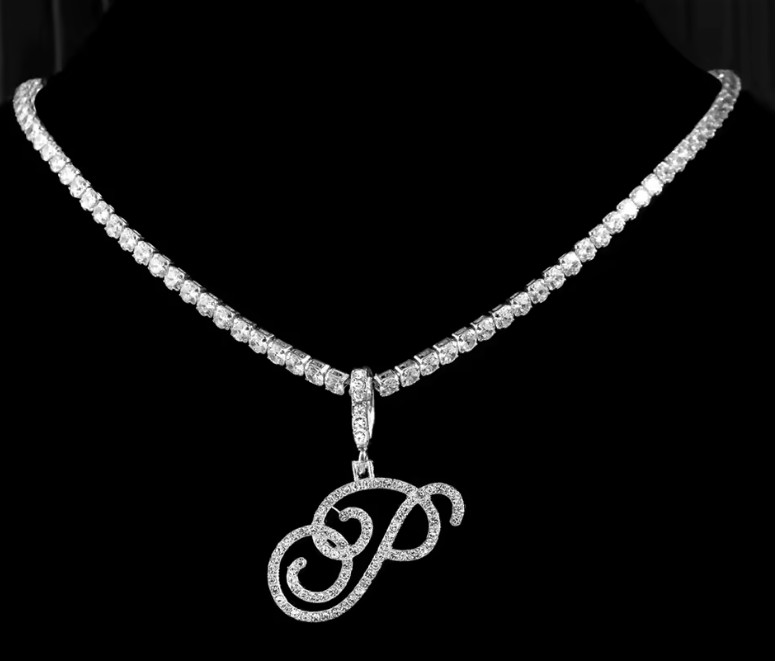 Luxury Iced Out Letter “P” Pendant Necklace – Sparkling Tennis Chain for Her