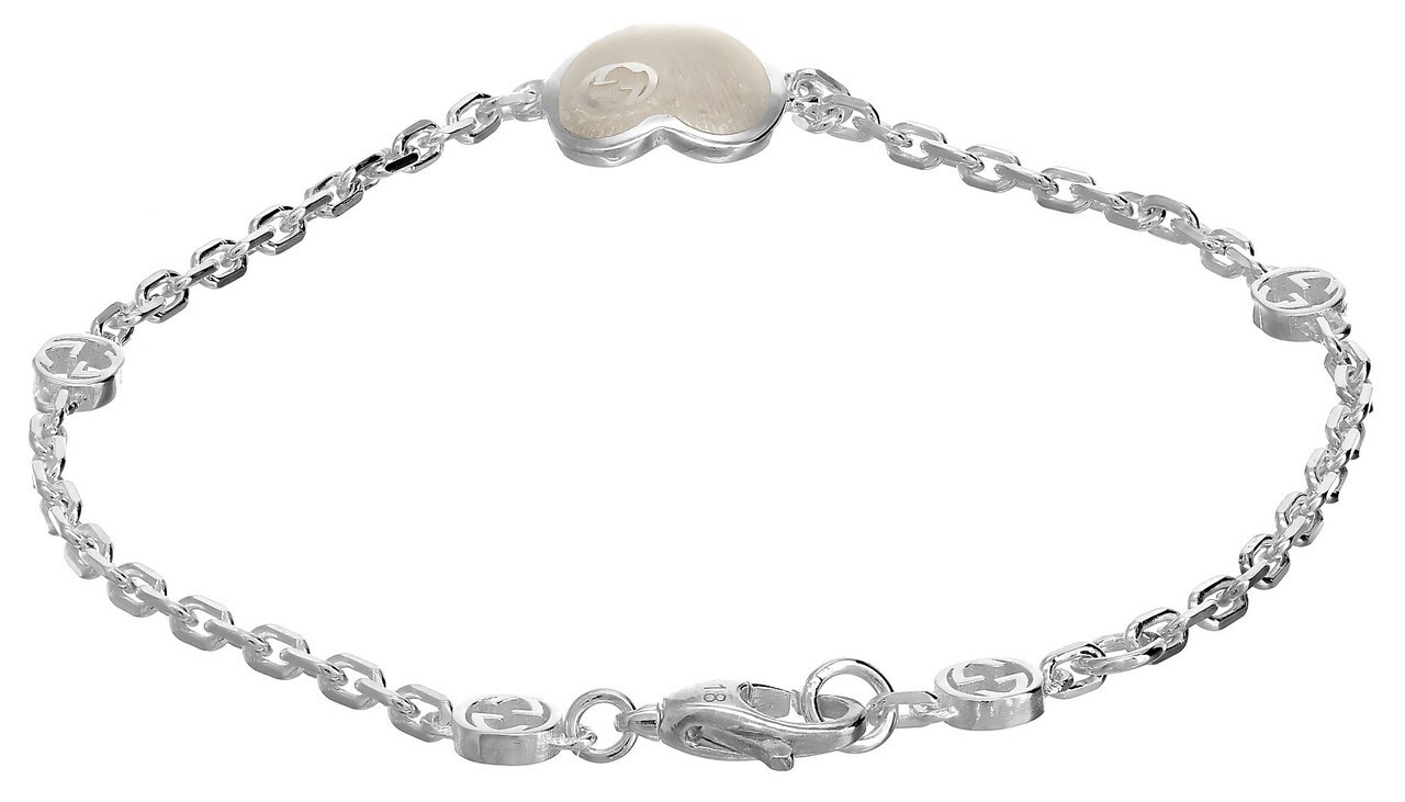 GUCCI Mother of Pearl Heart Sterling Silver Bracelet YBA645546003