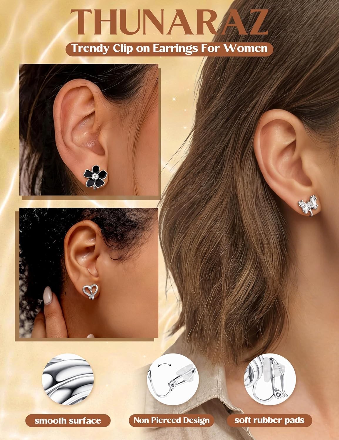 THUNARAZ 12 Pairs Clip on Earrings for Women CZ Pearl Non Piercing Set | Comfort