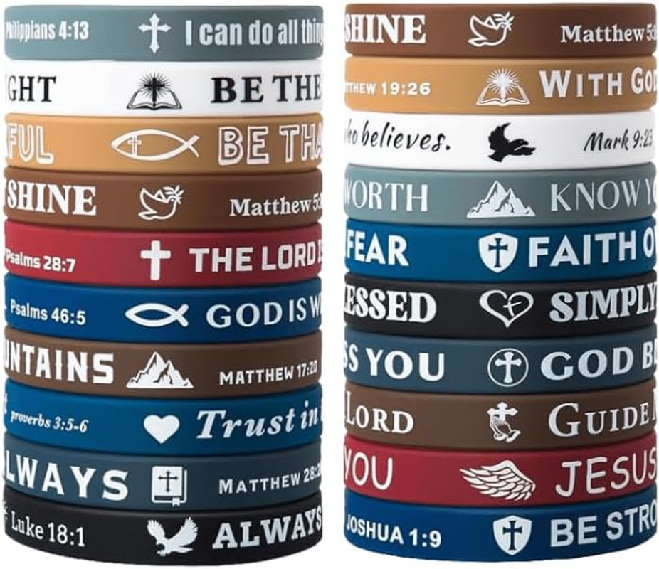 20PCS Christian Bible Verse Silicone Bracelets Religious Scripture Wristbands
