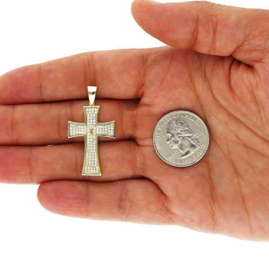Yellow Gold Over 925 Silver Pave CZ Cross Pendant