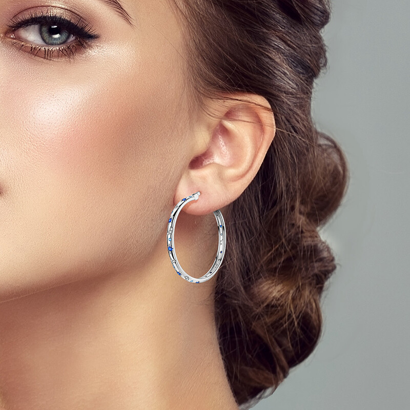 MULA 925 Sterling Silver Sparkling Starry Night Large Hoop Earrings CZ For Women