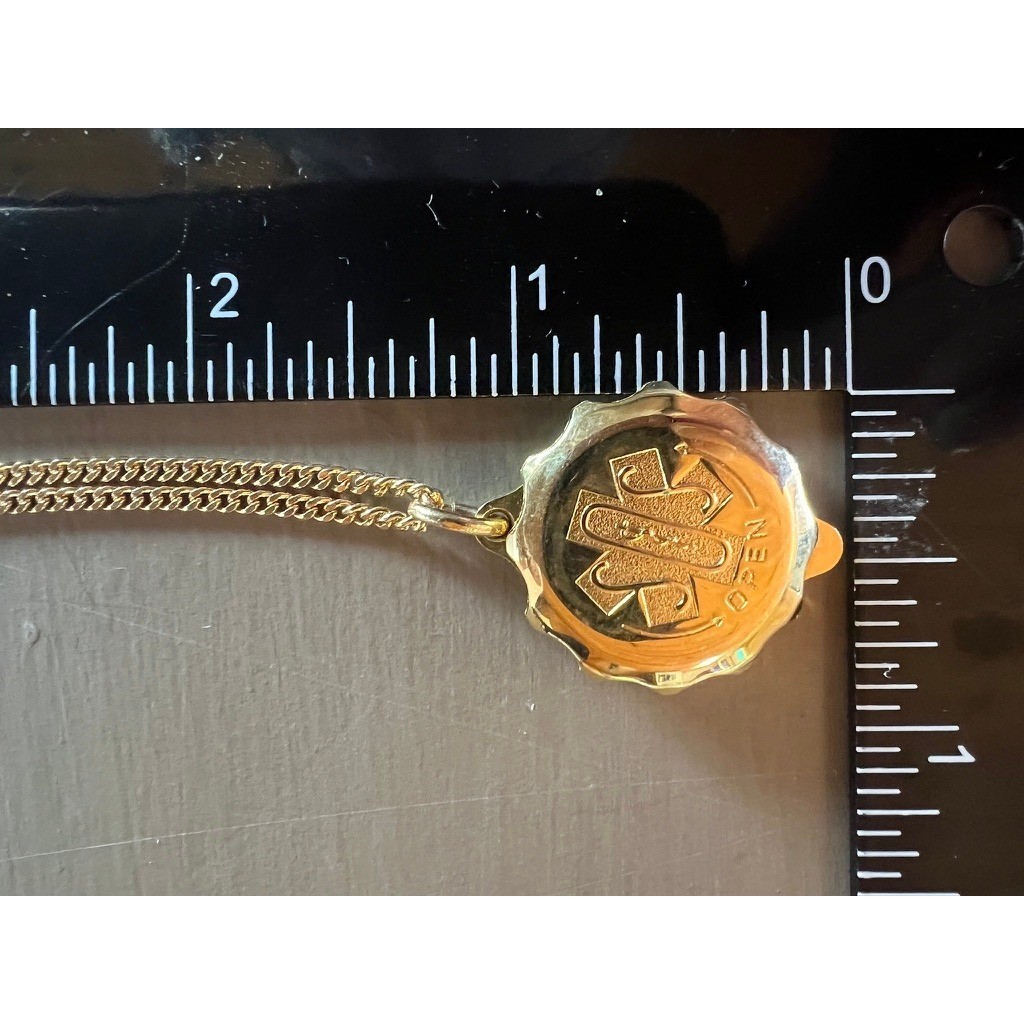Medical Alert Necklace Emergency info Gold Caduceus Pendant Hidden Compartment