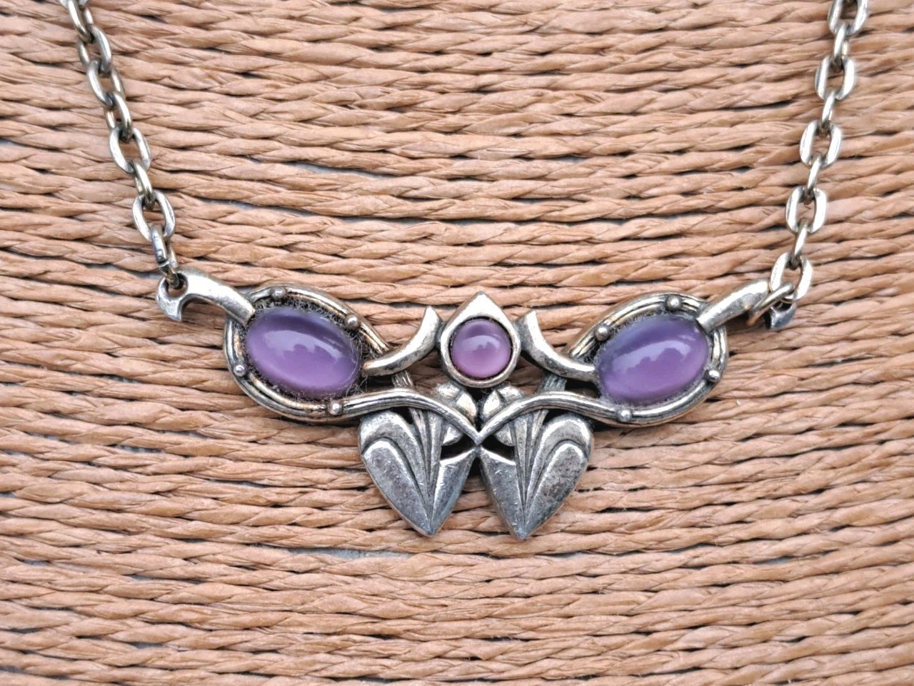 Vintage Art noveau Necklace Mackintosh design MIRACLE pewter,58cm H95