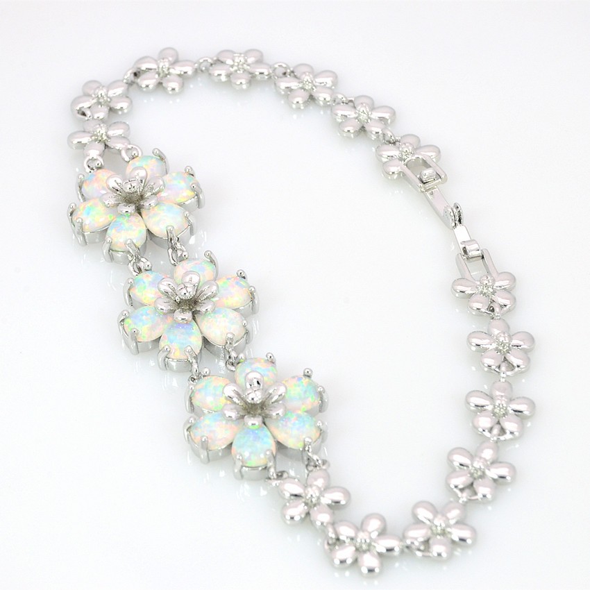 Hawaii White Opal Flower Bracelet Sterling Sliver Jewelry For Women Girls