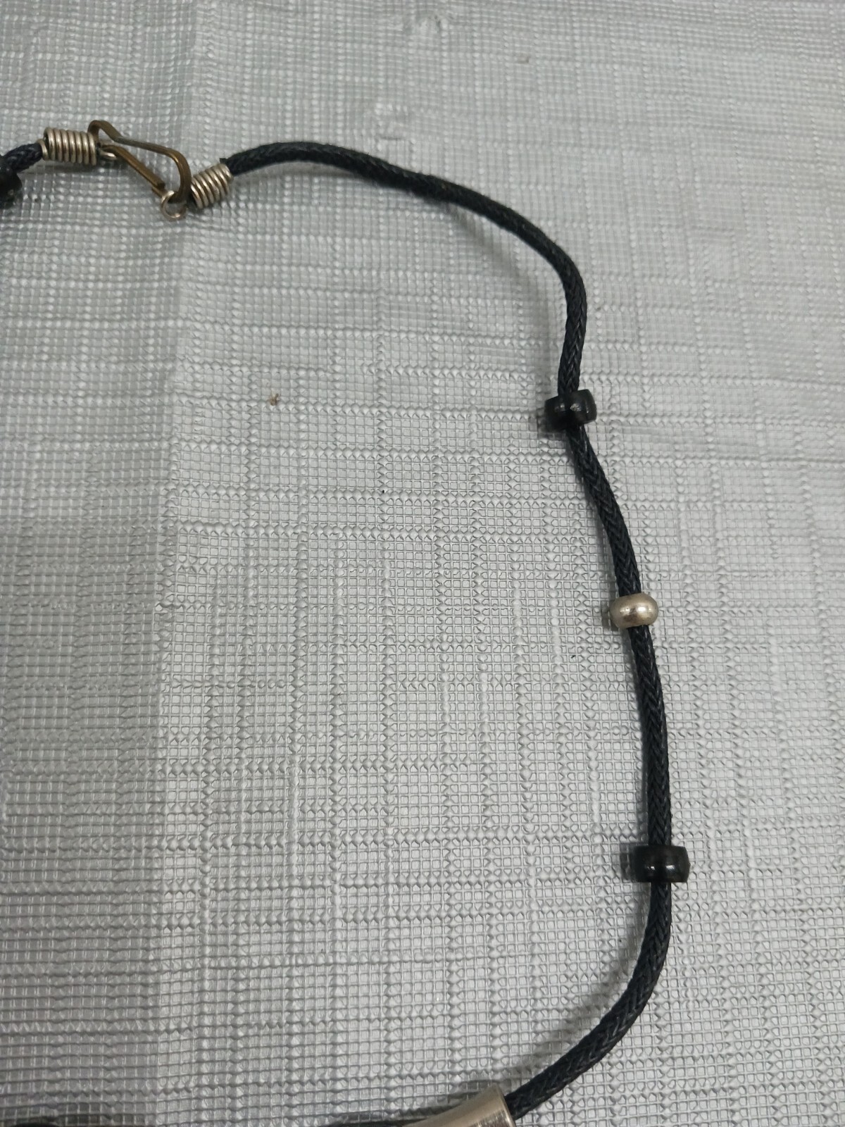 Necklace With Black Leather Cord Black & Silver Beades