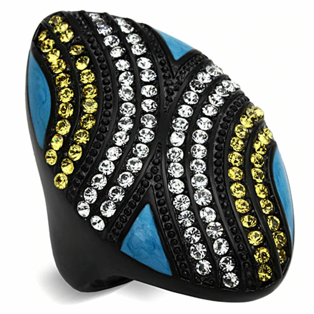 Black Ion Plated Top Grade Crystal Accented Fashion Ring TK1294