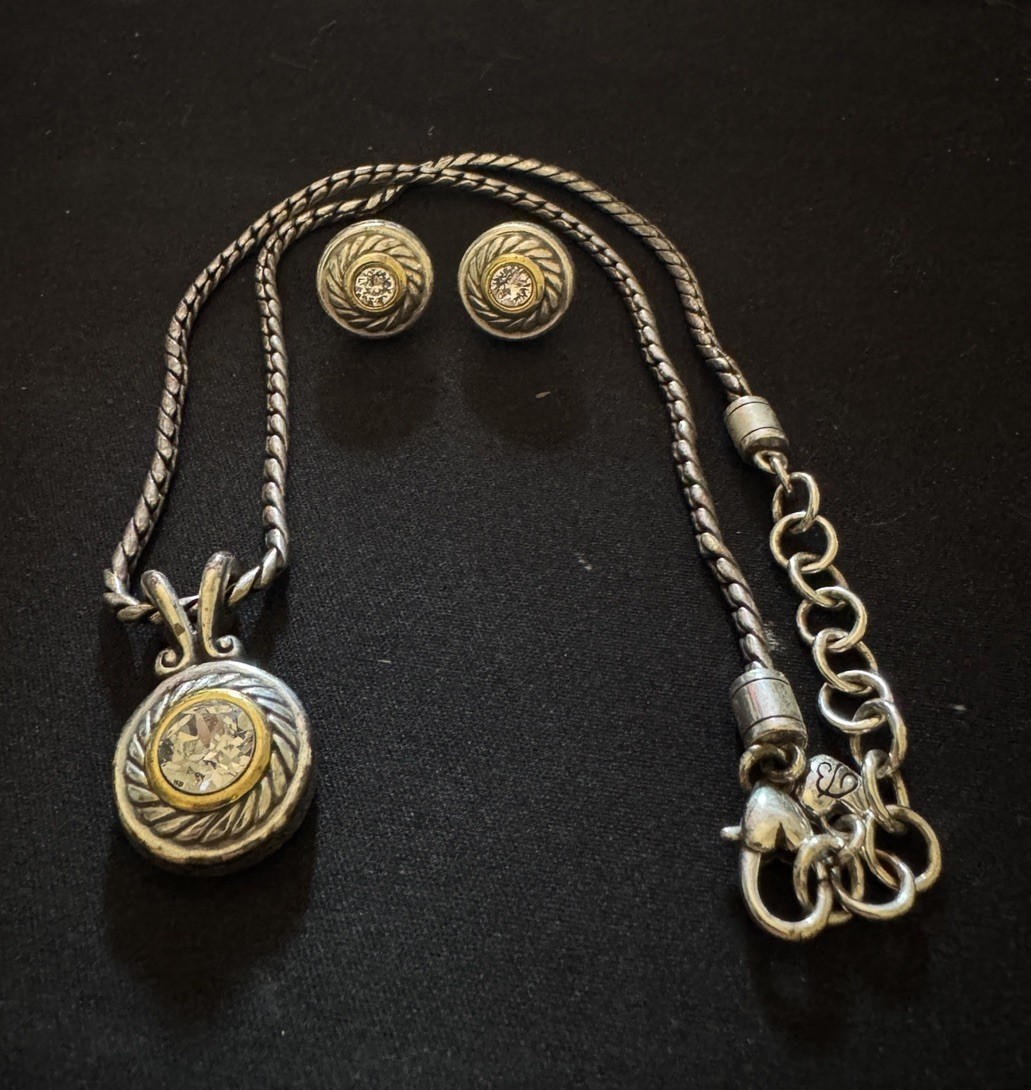 Brighton Heiress Crystal Necklace Reversible Pendant with Matching Earrings