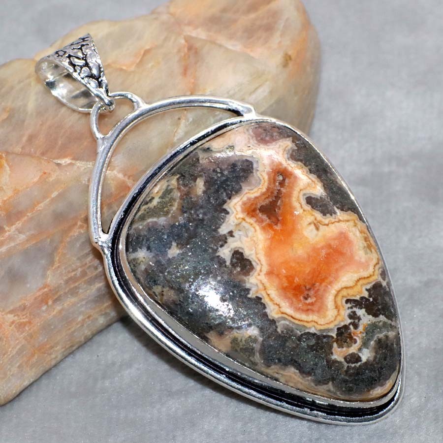 925 Silver Plated Pyrite In Rhodochrosite Pendant 2.2″ Party Wear Gift Trendy GW