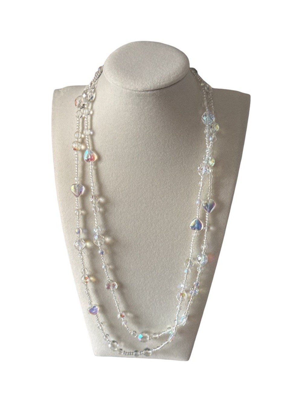 Source Unknown Iridescent Heart Long Beaded Necklace – White