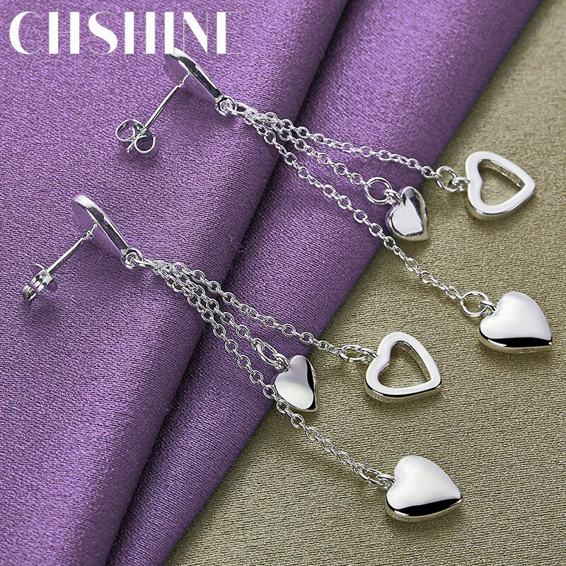 CHSHINE 925 Sterling Silver Solid/Hollow Heart Earrings Fashion Charm Jewelry