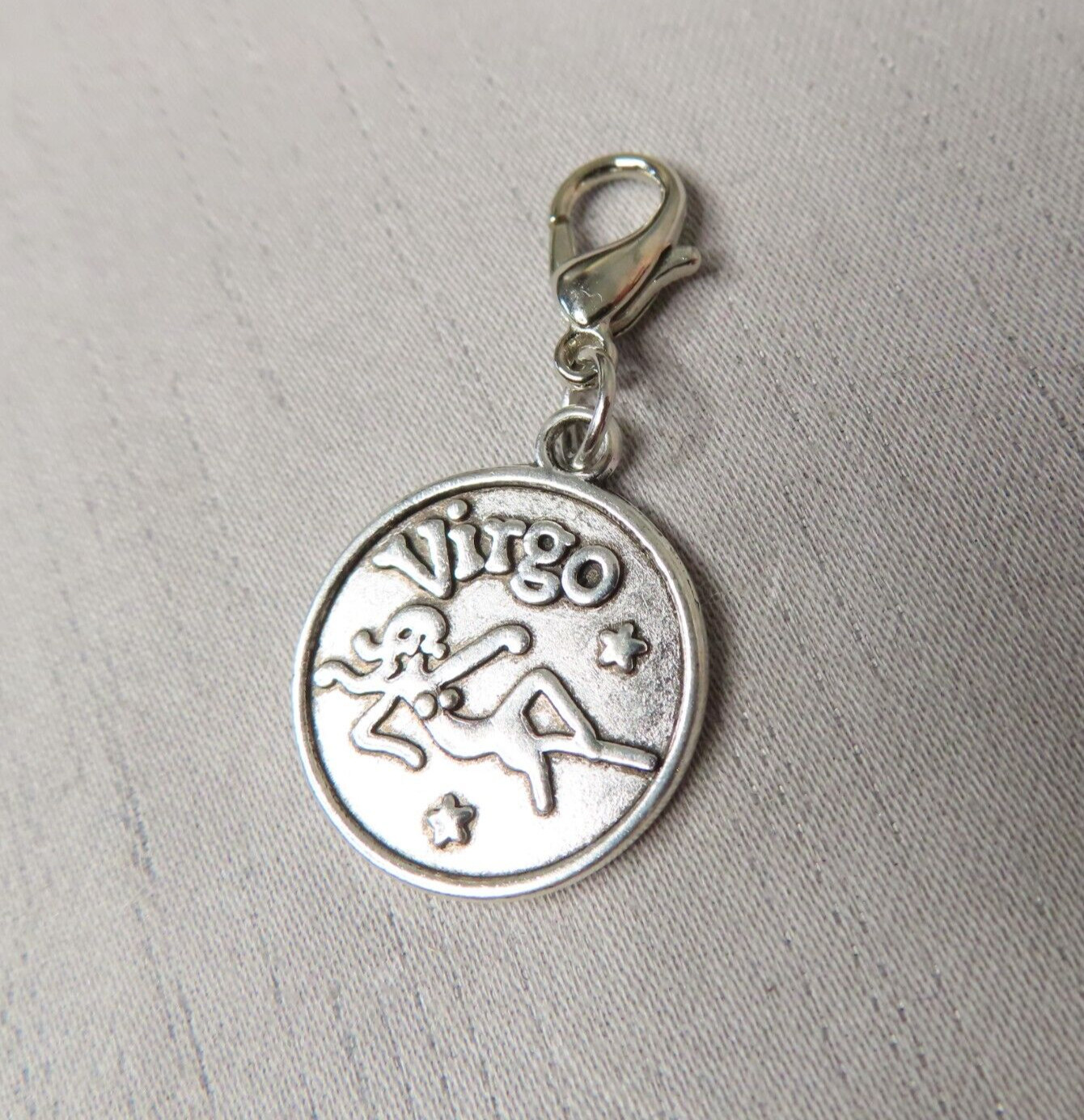 VIRGO Zodiac Sign Charm Zipper Pull Keychain Add On Clip Silver Tone Horoscope