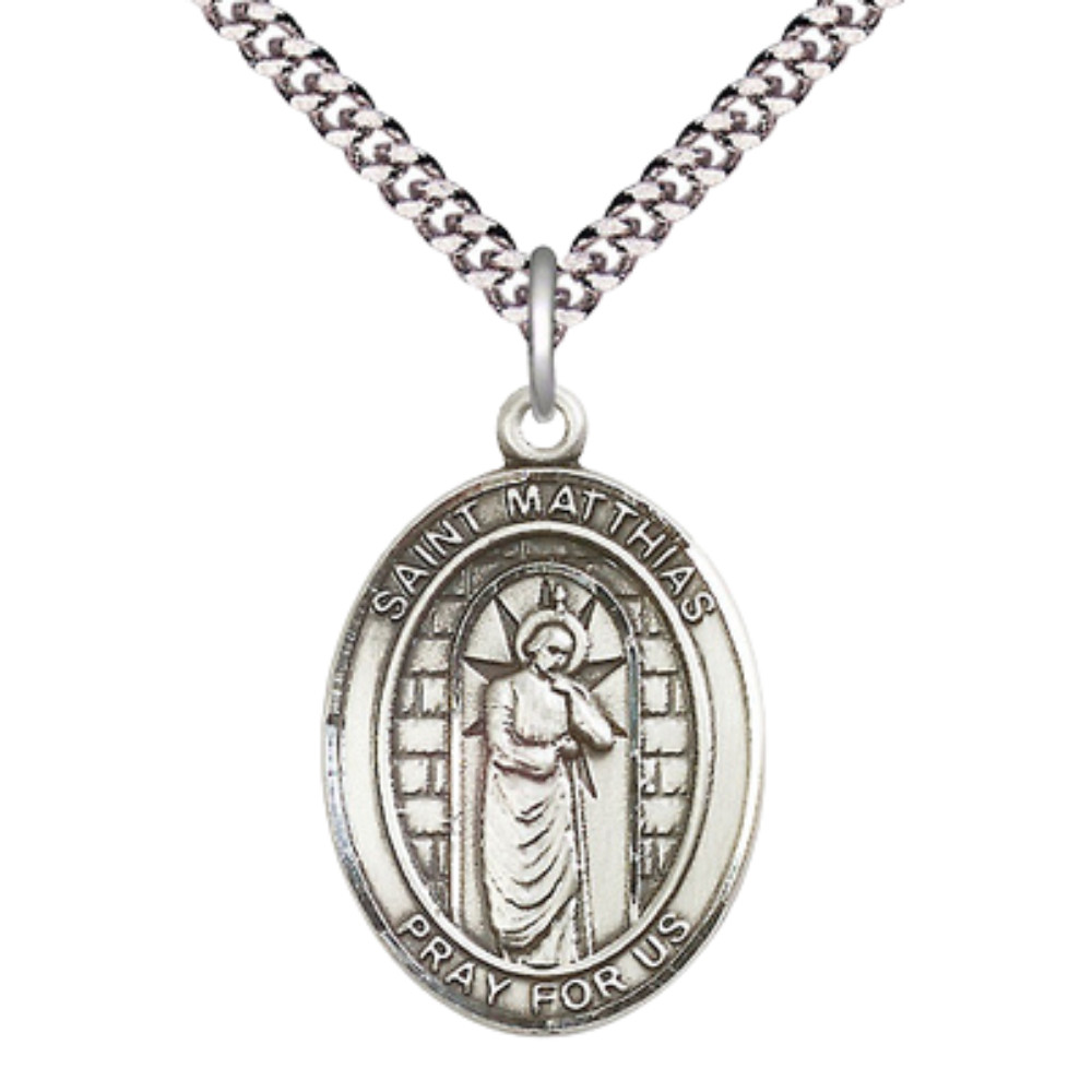 Pewter Saint Matthias the Apostle Medal Pendant 24″ Lobster Claw Chain Necklace