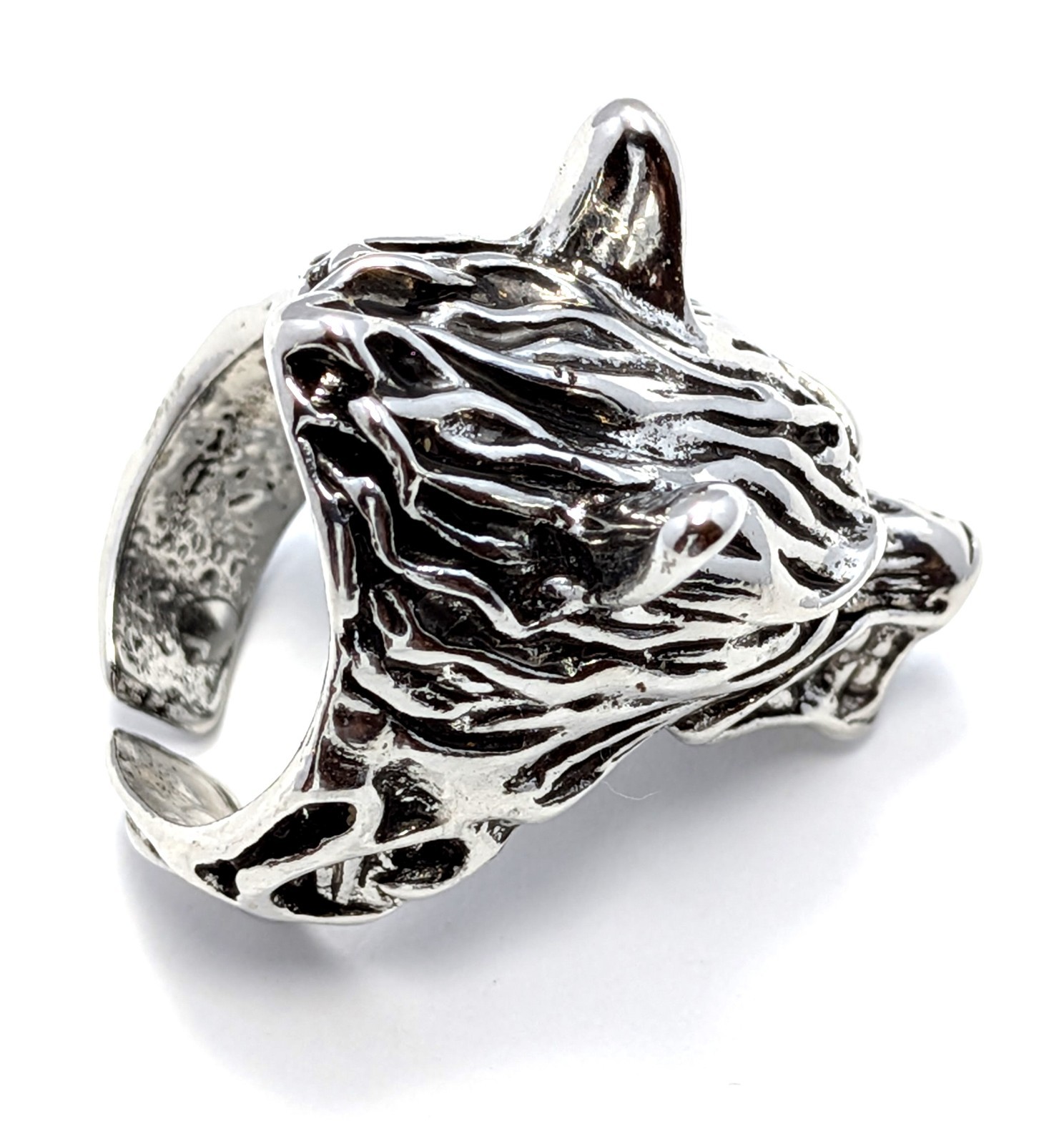 Adjustable Huge Wolf Head Biker Punk Wrap Gothic Wolf Animal Ring Size 7.0-8.0