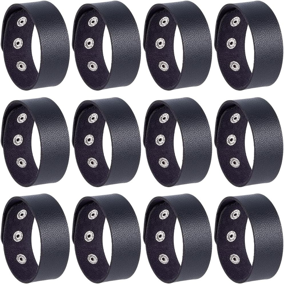 12PCS 8.98 X 0.98 Inch PU Leather Bracelet Blanks Adjustable Plain Wristband Bul